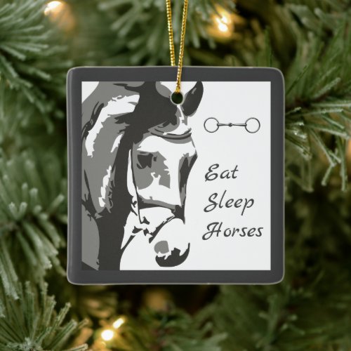Personalized Eat Sleep Horses Horse n Snaffle Bit Ceramic Ornament