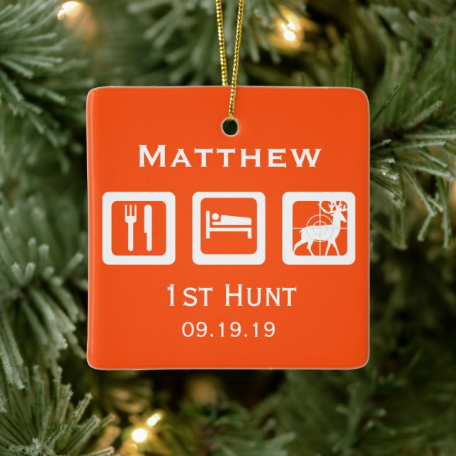 Personalized Eat Sleep Hunt 1st Deer Hunt Keepsake Ceramic Ornament (Tree)
