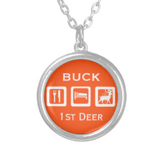 Personalized Eat Sleep Hunt 1st Deer Keepsake Silver Plated Necklace