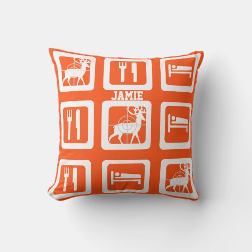 Personalized Eat Sleep Hunt Orange Pillow