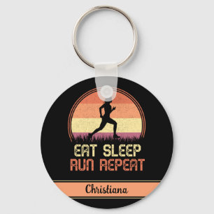 Personalized Eat Sleep Run Repeat Retro Athlete Keychain