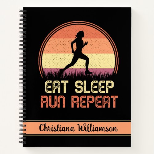 Personalized Eat Sleep Run Repeat Retro Athlete Notebook