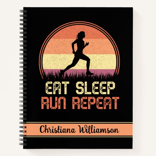 Personalized Eat Sleep Run Repeat Retro Athlete Notebook (Front)