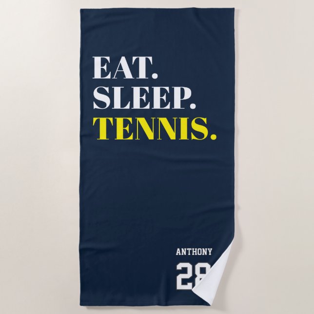 Personalized Eat Sleep Tennis Beach Towel (Front)
