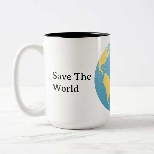 Personalized Eco-Globe Minimalist Planet Two-Tone Coffee Mug (Left)