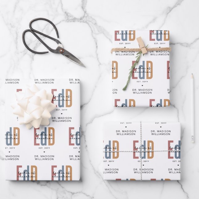 Personalized EdD Doctor Of Education Graduation Wrapping Paper Sheets (Front)