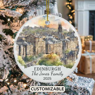 Personalized Edinburgh Ornament, Scotland gift Ceramic Ornament