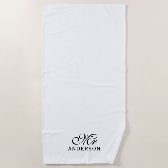 Personalized Editable Colors Elegant Script Mr Beach Towel (Front)