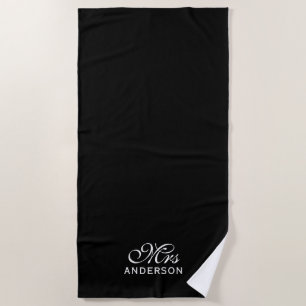Personalized Editable Colors Elegant Script Mrs Beach Towel