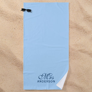 Personalized Editable Colors Elegant Script Mrs Beach Towel