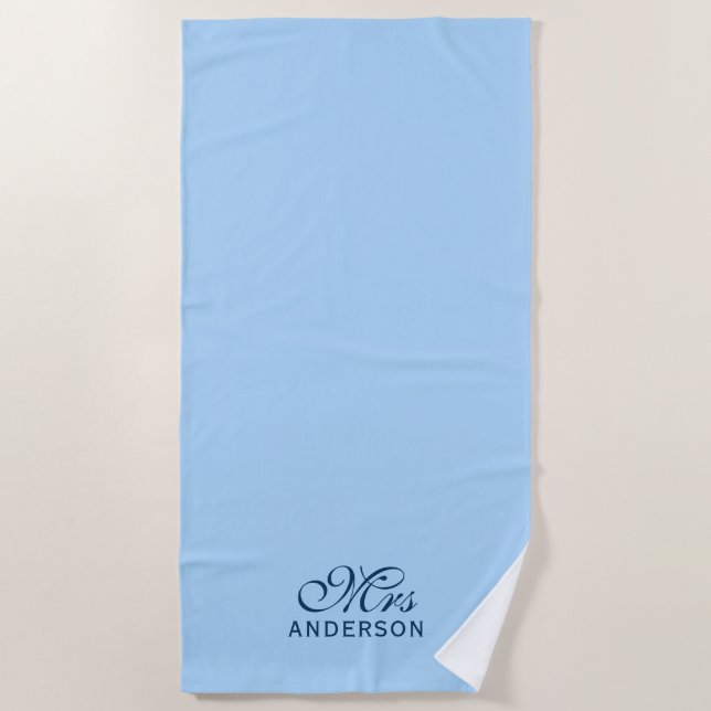 Personalized Editable Colors Elegant Script Mrs Beach Towel (Front)
