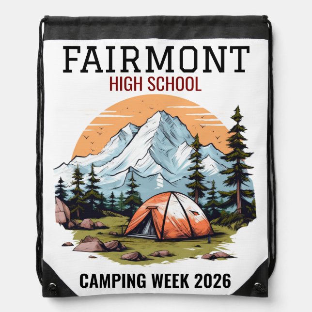 Personalized Editable Text Camping Theme Merch Drawstring Bag (Front)