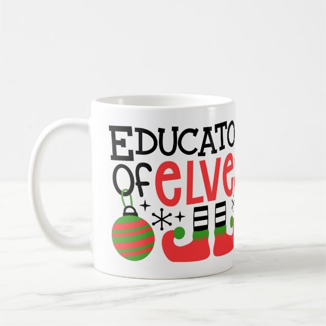 Personalized "Educator of Elves" Christmas Teacher Coffee Mug (Left)