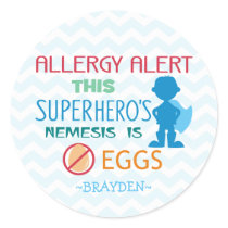 Personalized Egg Allergy Alert Superhero Boy Classic Round Sticker