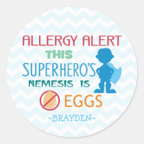 Personalized Egg Allergy Alert Superhero Boy Classic Round Sticker