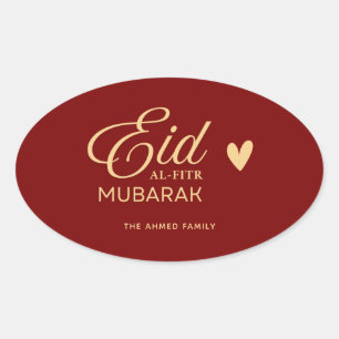 Personalized Eid al-Fitr Mubarak oval in Gold Sticker
