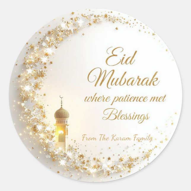 Personalized Eid Mubarak Muslim modern  Classic Round Sticker (Front)