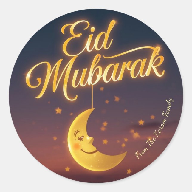 Personalized Eid Mubarak Muslim modern  Classic Round Sticker (Front)
