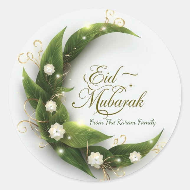 Personalized Eid Mubarak Muslim modern Classic  Round Sticker (Front)