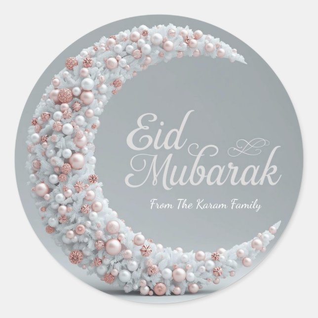 Personalized Eid Mubarak Muslim modern Classic  Round Sticker (Front)