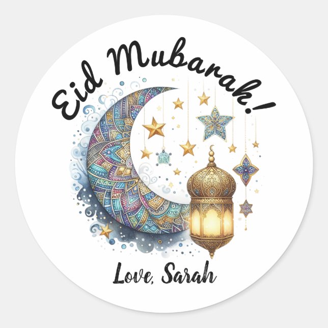 Personalized Eid Mubarak Round Stickers (Front)