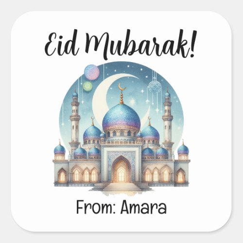 Personalized Eid Mubarak Square Stickers