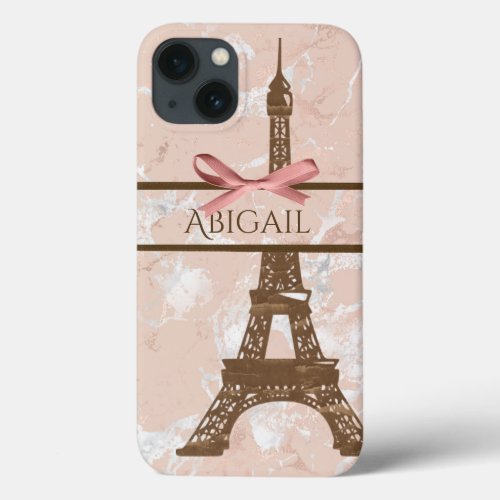 Personalized Eiffel Tower and Rose Gold Marble iPhone 13 Case
