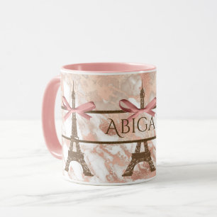Personalized Eiffel Tower White, Pink Rose Marble  Mug