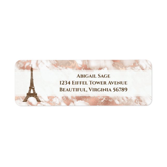 Personalized Eiffel Tower White, Rose Gold Marble Label (Front)