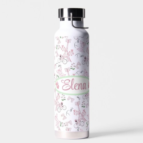 Personalized Eiffel Tower with Heart Flowers Water Bottle