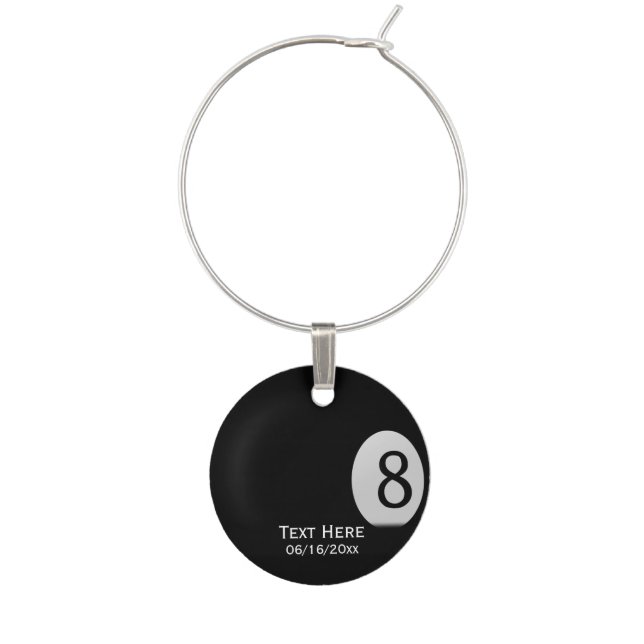 Personalized Eight Ball Wine Tag Wine Glass Charm (Front)