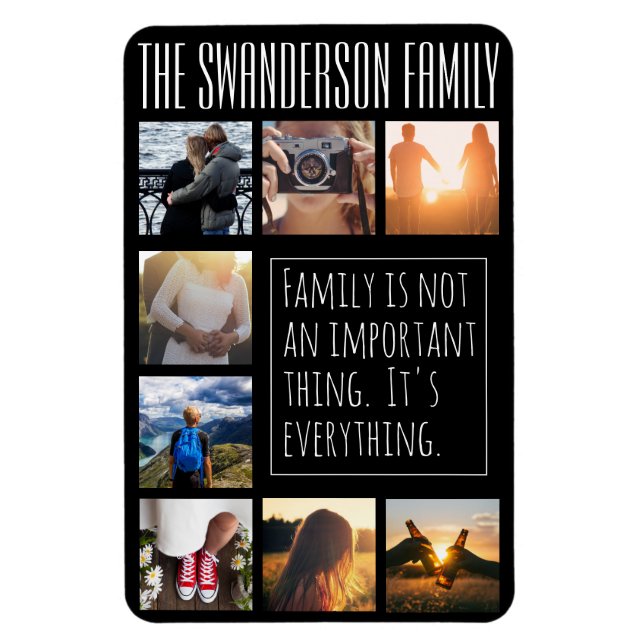Personalized Eight Frame Collage Black Magnet (Vertical)