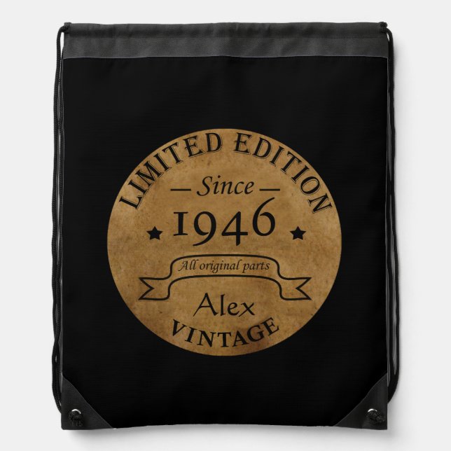 Personalized eighty five vintage 85th birthday drawstring bag (Front)
