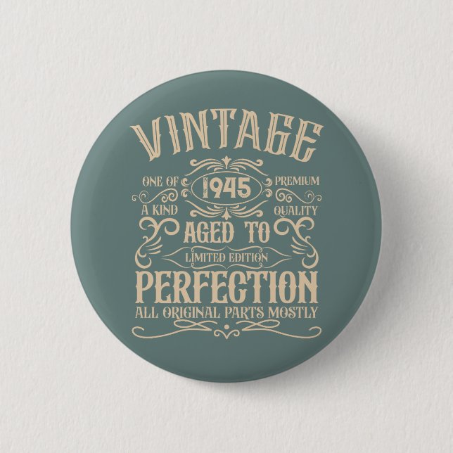 Personalized eighty vintage 80th birthday party button (Front)