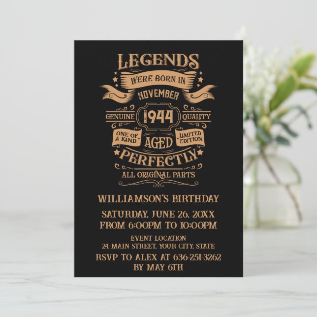 Personalized eighty vintage 80th birthday party invitation (Standing Front)