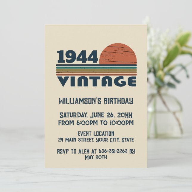 Personalized eighty vintage 80th birthday party invitation (Standing Front)