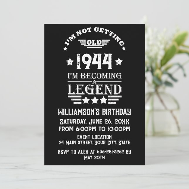 Personalized eighty vintage 80th birthday party invitation (Standing Front)