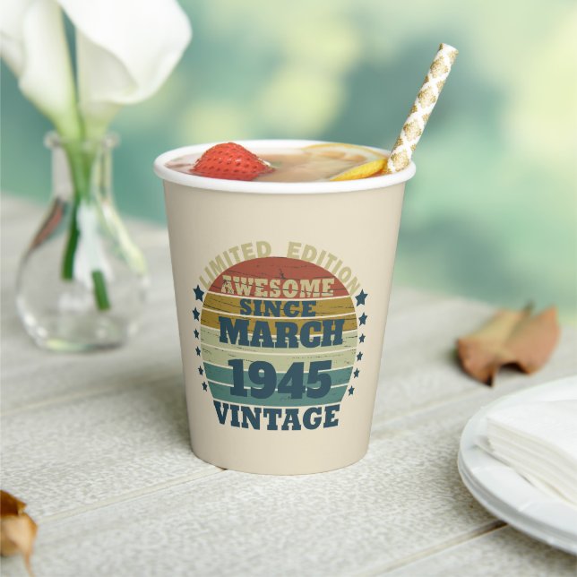 Personalized eighty vintage 80th birthday party paper cups (Insitu)