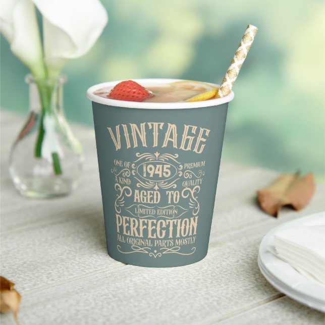Personalized eighty vintage 80th birthday party paper cups (Insitu)