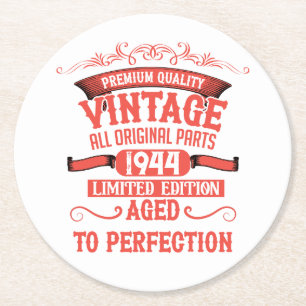 Personalized eighty vintage 80th birthday party round paper coaster