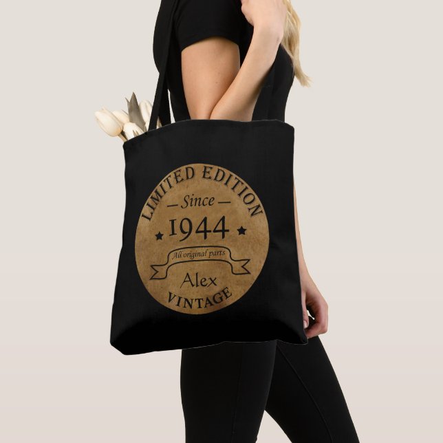Personalized eighty vintage 80th birthday party tote bag (Close Up)