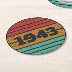Personalized eighty vintage 80th birthday round paper coaster
