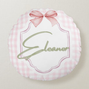 Personalized Eleanor Baby Girl Nursery Gingham Round Pillow