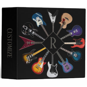 Personalized Electric Guitar Circle Black 3 Ring Binder