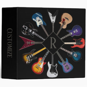 Personalized Electric Guitar Circle Black 3 Ring Binder