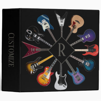 Personalized Electric Guitar Circle Black 3 Ring Binder