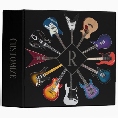 Personalized Electric Guitar Circle Black 3 Ring Binder
