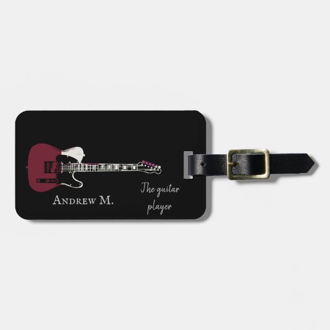 Personalized Electric-guitar / guitarist travel Luggage Tag (Front Horizontal)