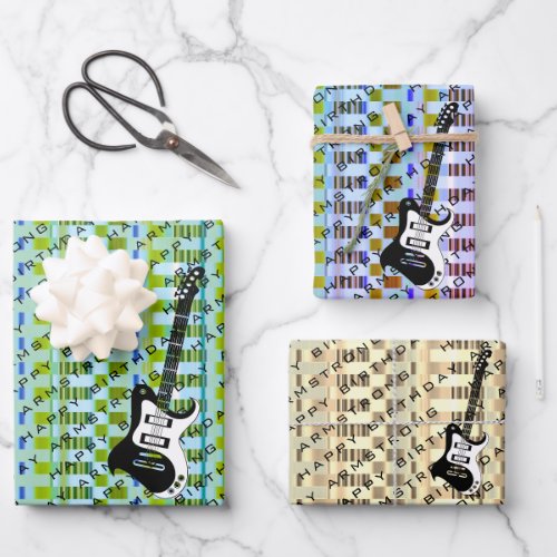 Personalized Electric Guitar Modern Name Birthday Wrapping Paper Sheets