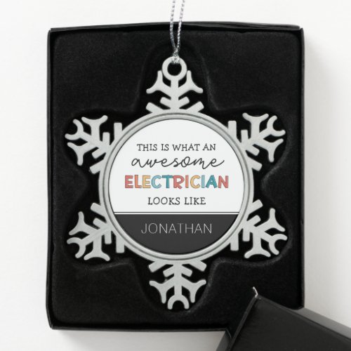 Personalized Electrician Funny Gifts Snowflake Pewter Christmas Ornament